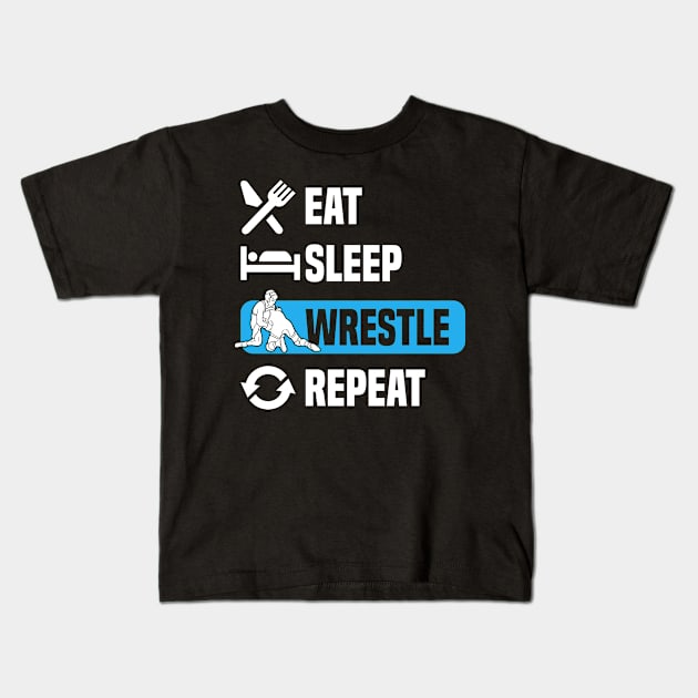 Funny Eat Sleep Wrestle Fighting Quote Kids T-Shirt by dilger